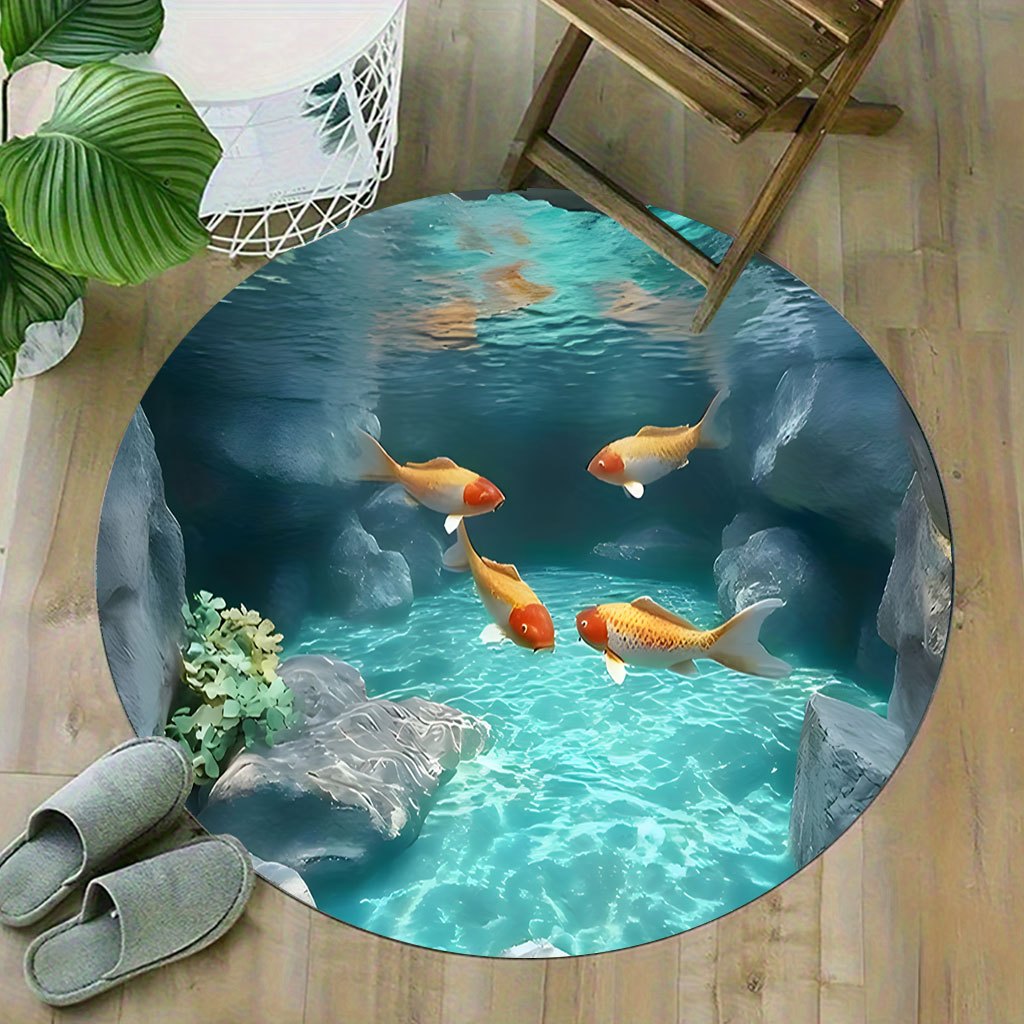 Koi Fish Pond Round Rug Fleece - đánh giá và giá Aquarium Fish Japanese