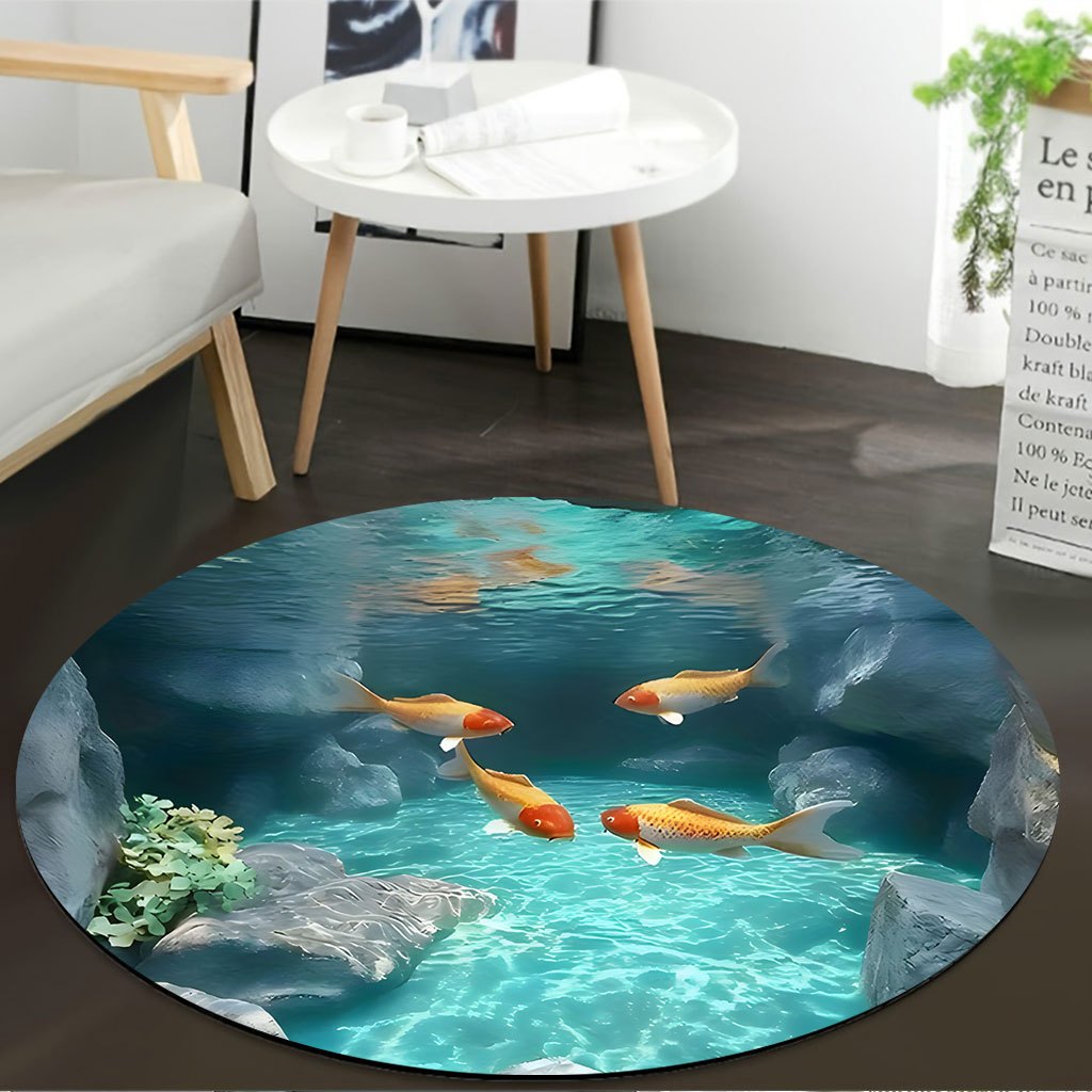 Koi Fish Pond Round Rug Fleece - đánh giá và giá Aquarium Fish Japanese